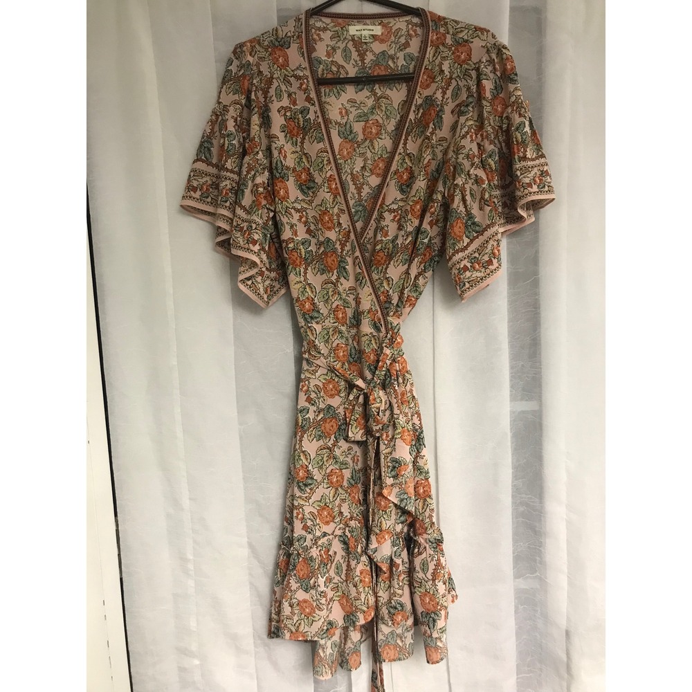 Floral Wrap Midi Dress in Cream and Orange